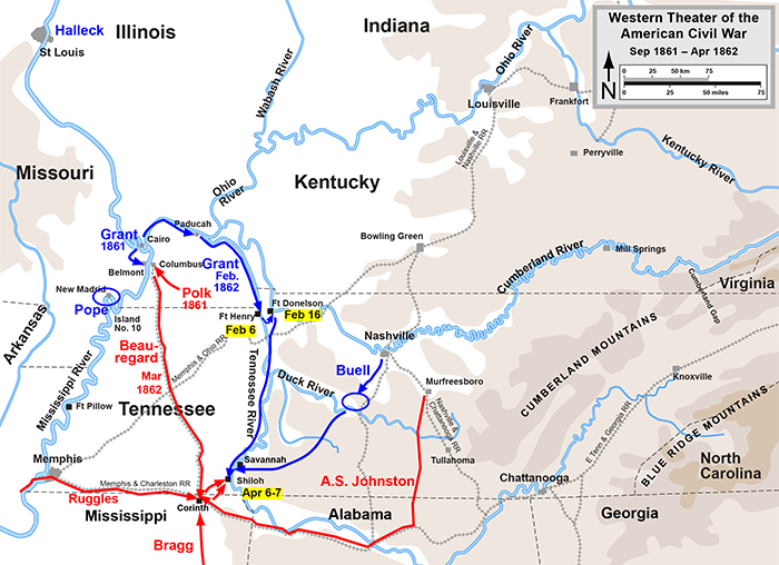 Civil War western theatre map 1861-1862